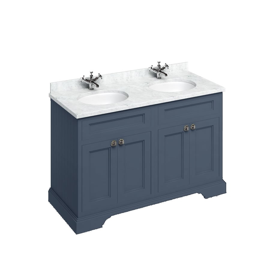 Burlington BC12 Minerva 1300mm Worktop with Integrated Double Vanity Basins Carrara White (Furniture & Brassware NOT Included)