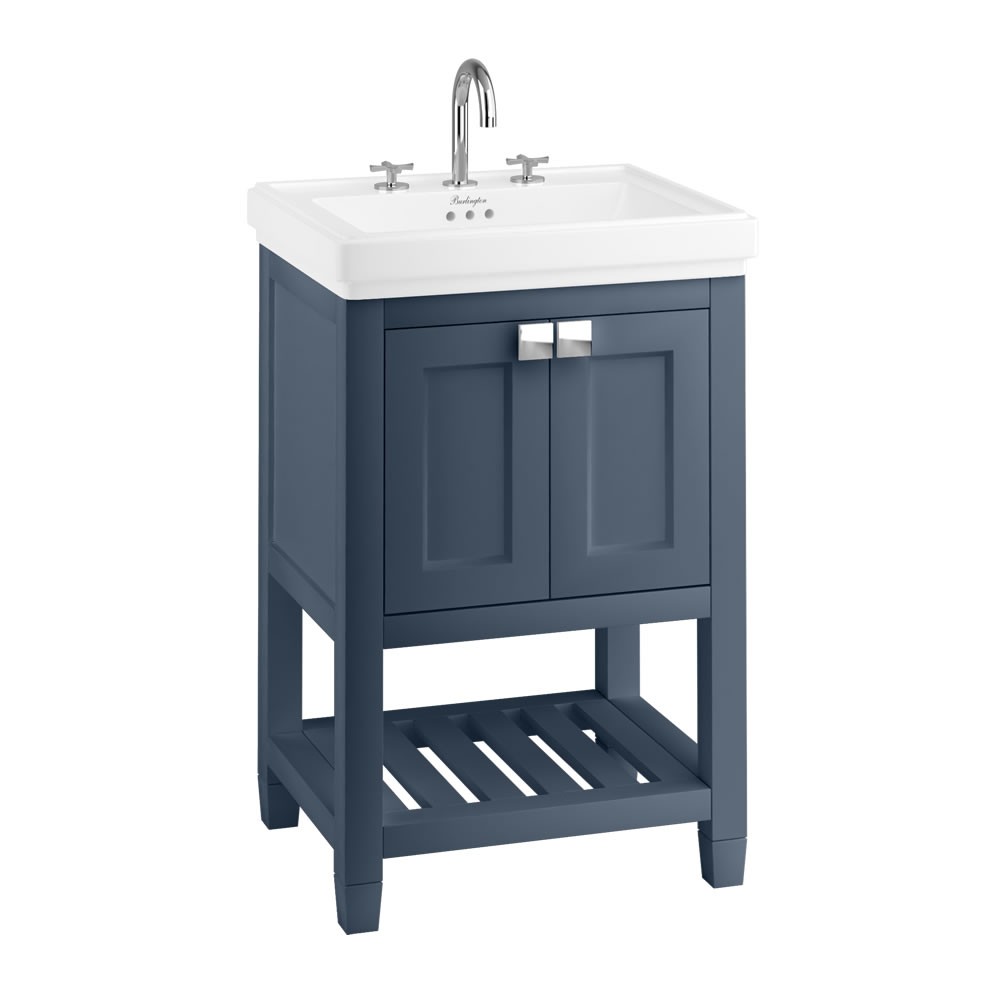 Burlington RIVF580B Riviera 580mm Vanity Unit with Double Doors Matt Blue (Basin NOT Included)