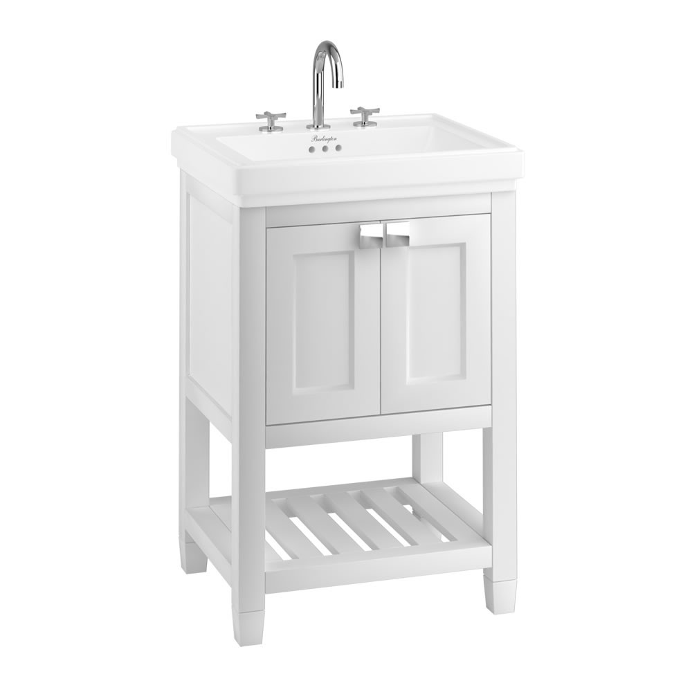 Burlington RIVF580W Riviera 580mm Vanity Unit with Double Doors Matt White (Basin NOT Included)