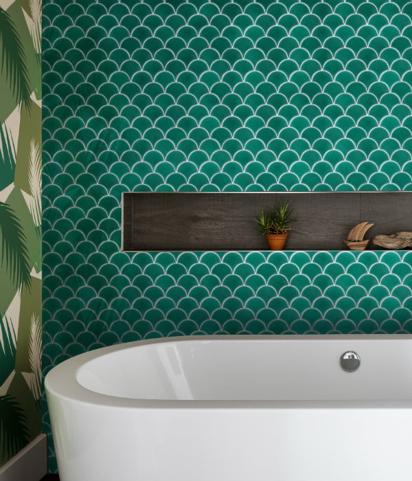 CaPietra Atlantis Scallop Porcelain Wall Tile (Crackle Glaze Finish) Emerald 293 x 274 x 6mm [7182]