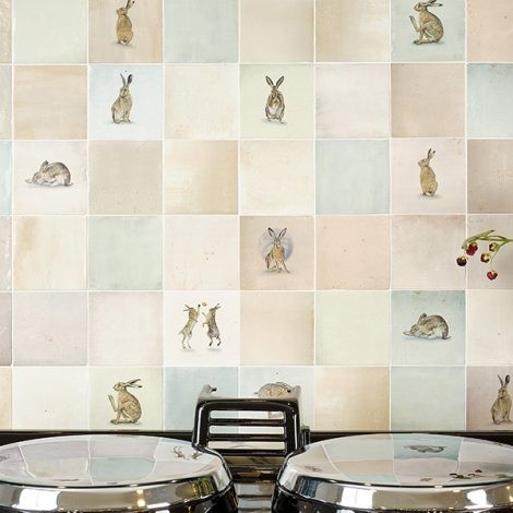 CaPietra Wiltshire Hares By Joanna May Wall Tile (Satin Finish) On Guard 125 x 125 x 8mm [12907]