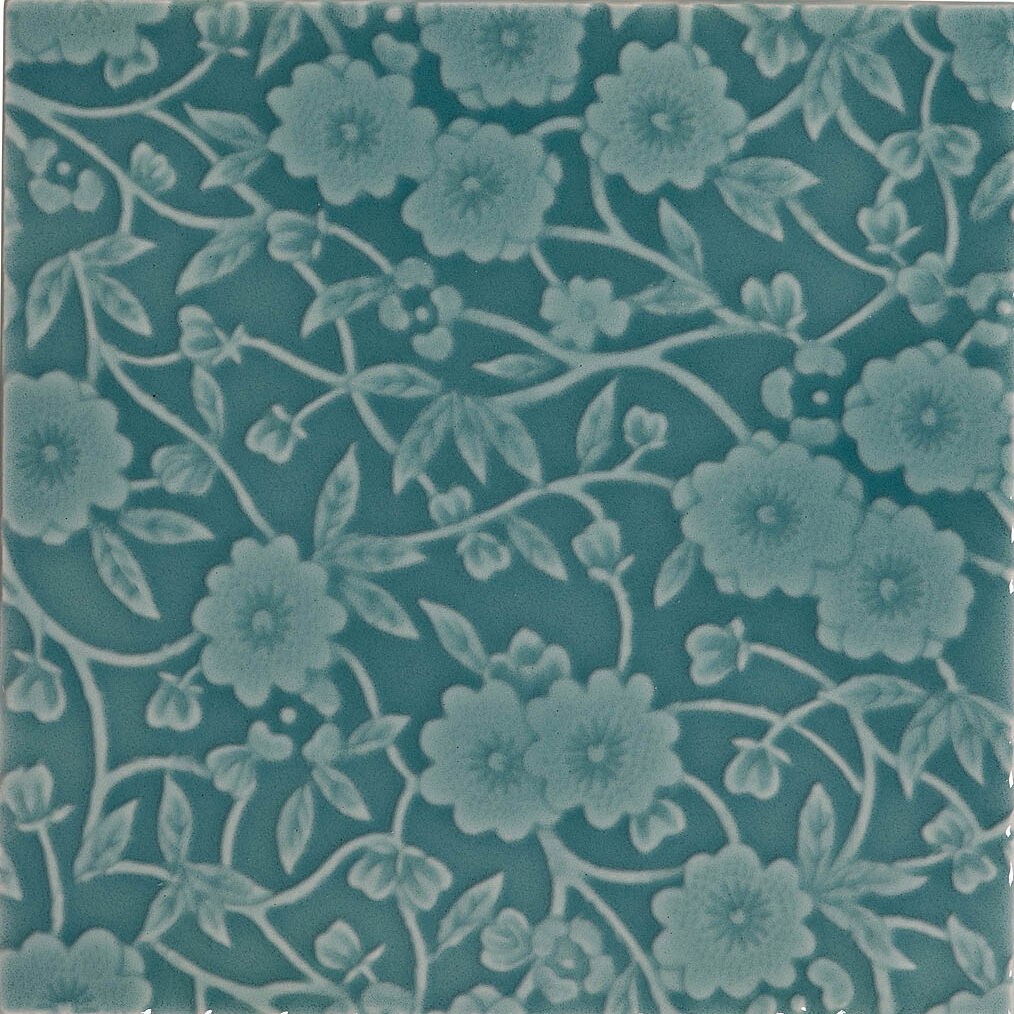 Craven Dunnill Burleigh Calico Decor Wall Tile 152 x 152mm Aquamarine (Single) [BCADE66AQ]