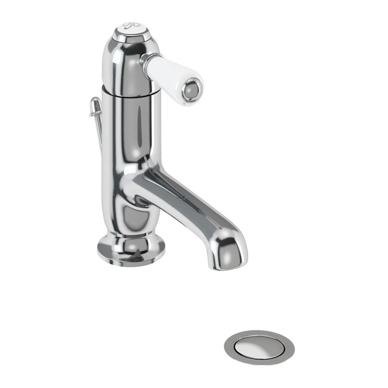 Burlington CH20 Chelsea Straight Spout Monobloc Basin Mixer with Pop-Up Waste Chrome & White Tap Lever