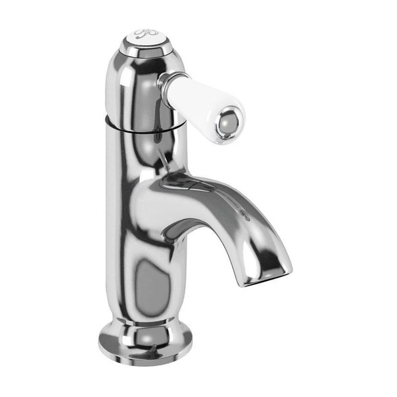 Burlington CH21 Chelsea Curved Spout Monobloc Basin Mixer Chrome with White Tap Lever