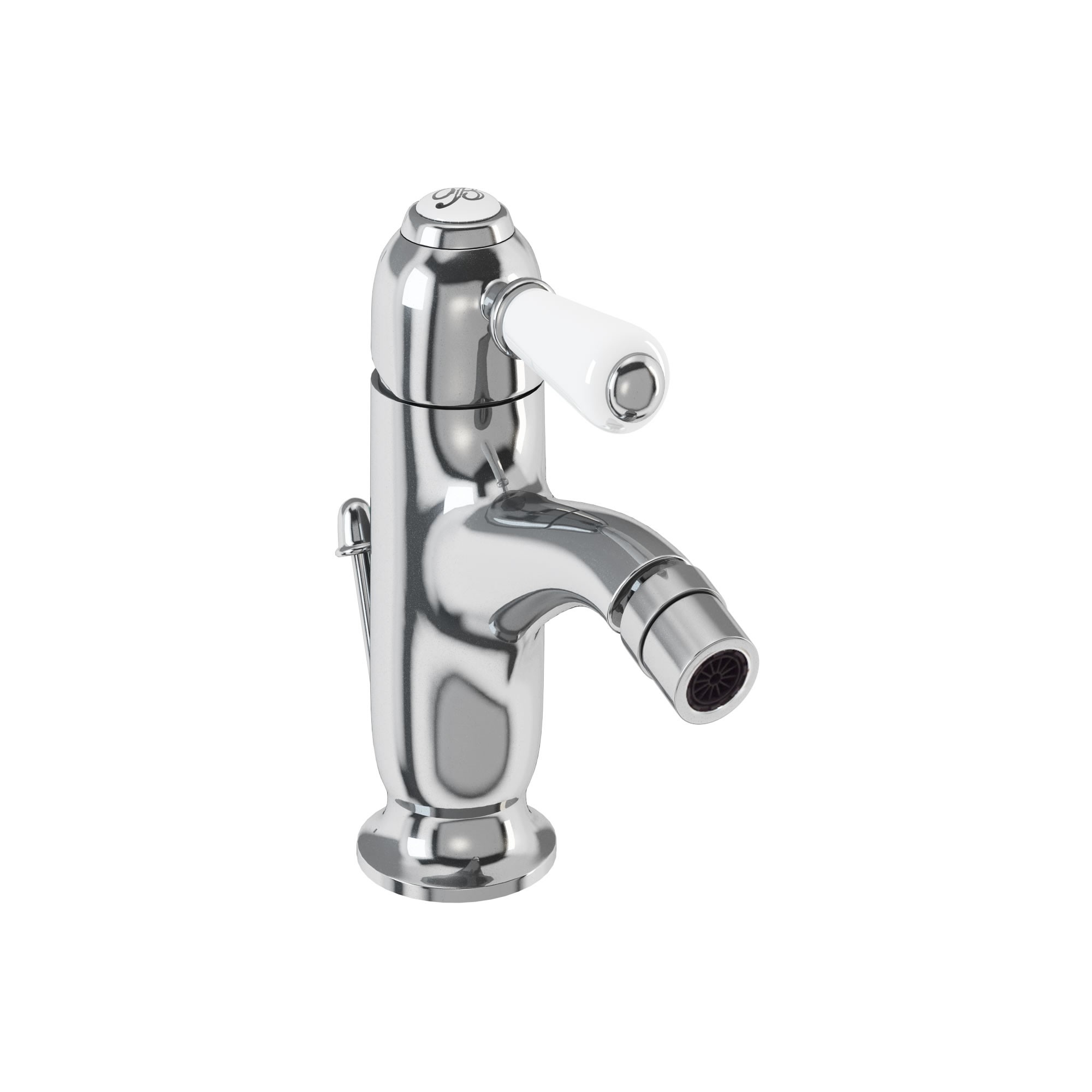 Burlington CH23 Chelsea Curved Spout Monobloc Bidet Mixer with Pop-Up Waste Chrome & White Tap Lever