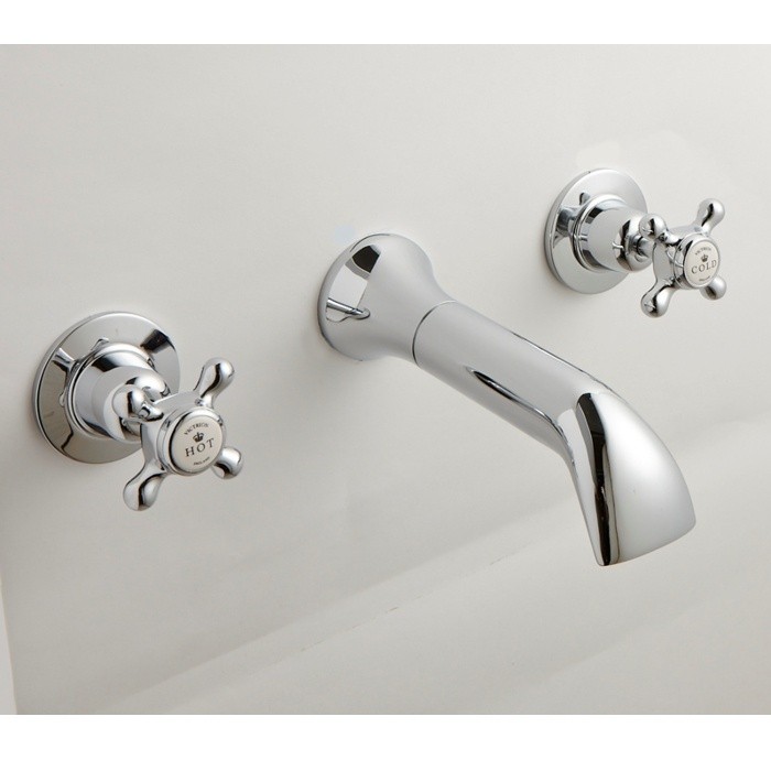 BC Designs CTA031BC Victrion Crosshead Wall Mounted Basin Filler 3 Tapholes Brushed Chrome