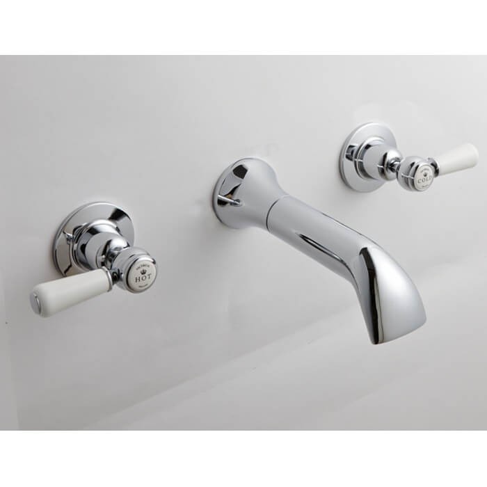 BC Designs CTB031BC Victrion Lever Wall Mounted Basin Filler 3 Tapholes Brushed Chrome