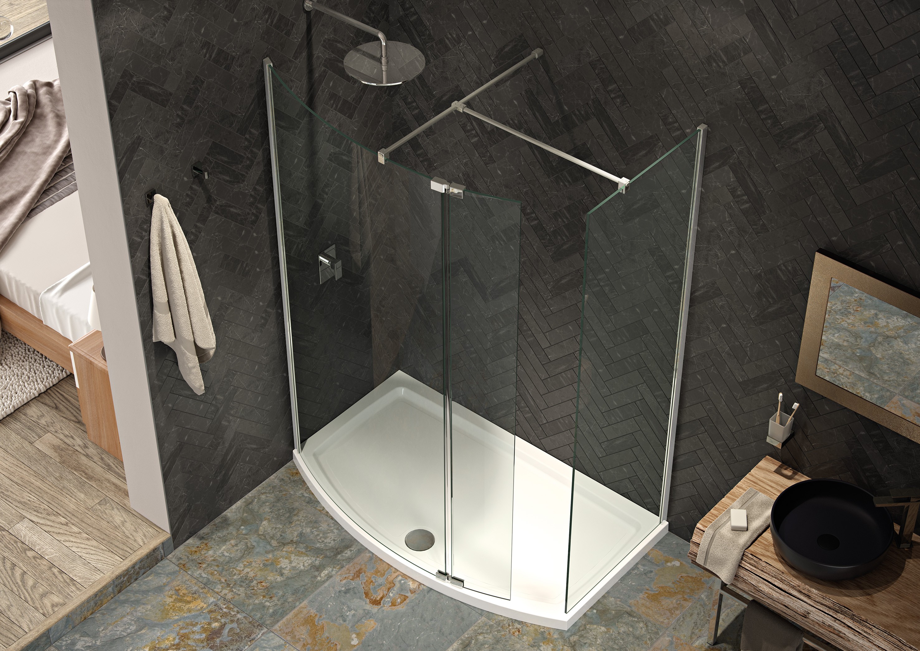 Kudos Ultimate 8mm Curved Glass Shower Panel 1200mm (Fixings & Deflector Panel NOT Included) [5WPCV1200]