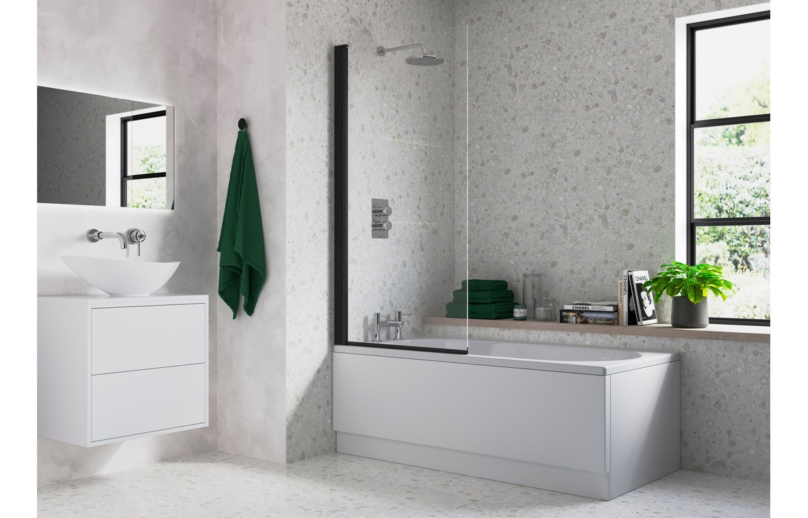 Single Straight Bath Screen - Matt Black [PLUM104939]