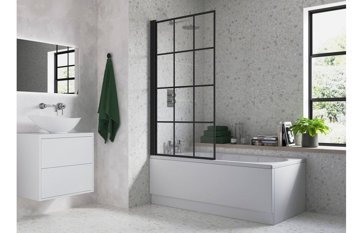 Single Straight Bath Screen - Matt Black Framed [PLUM104940]