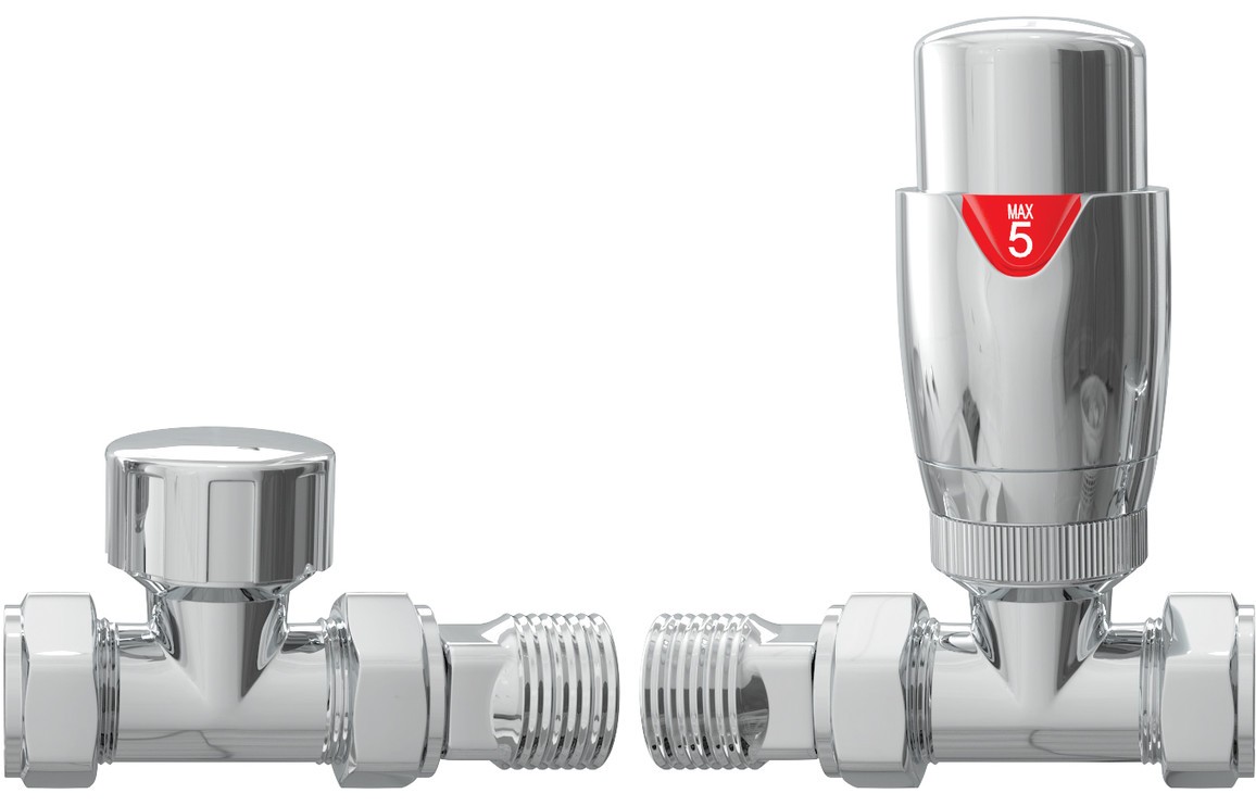 Round Thermostatic Chrome Radiator Valves - Straight [PLUM103022]