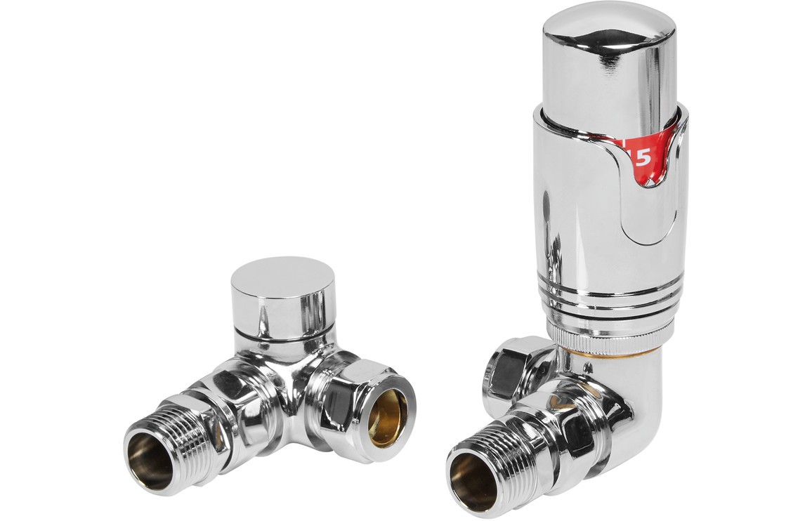 Round Thermostatic Chrome Radiator Valves - Corner [PLUM104993]