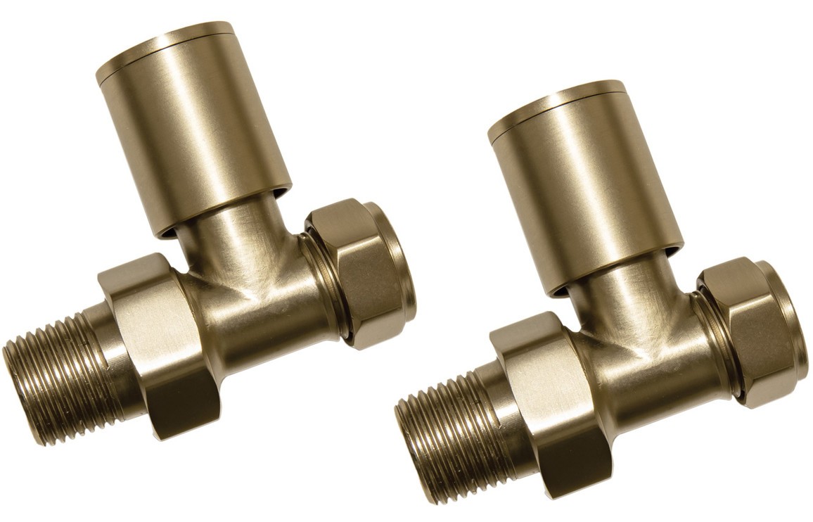 Brushed Brass Radiator Valves - Straight [PLUM107159]