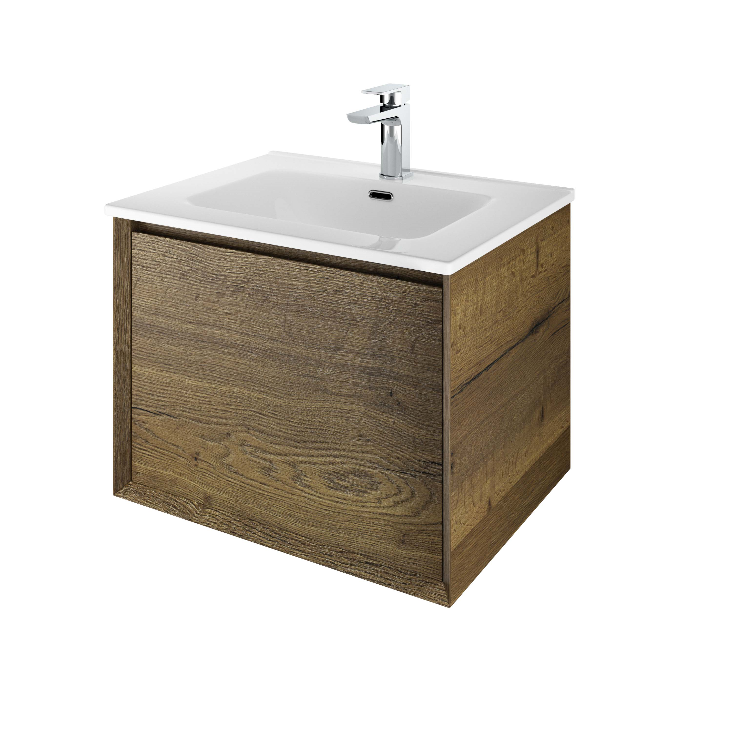The White Space DISF60TO Distrikt 610mm Wall Hung Vanity Unit - Oak (Basin & Brassware NOT Included)