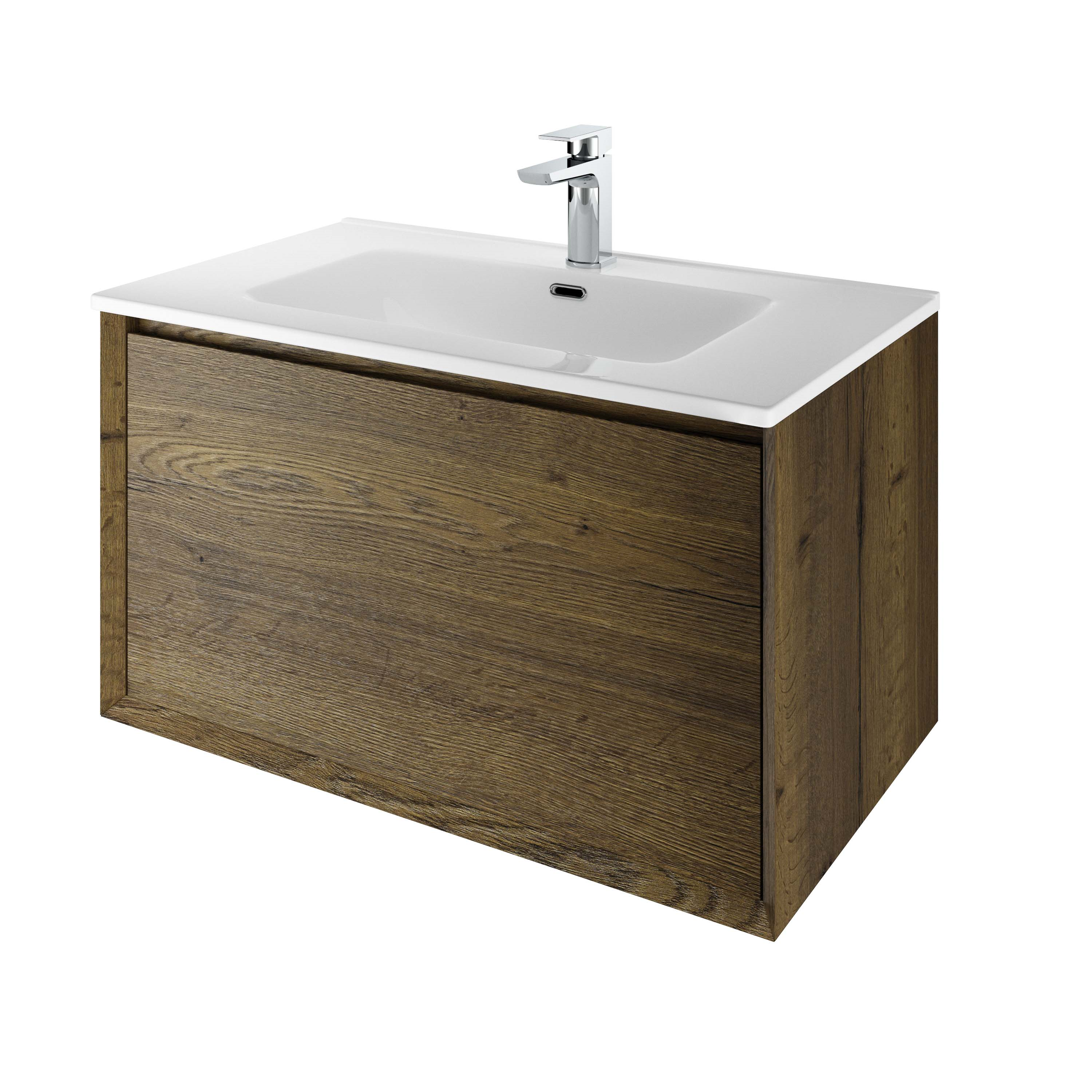 The White Space DISF80TO Distrikt 81cm Wall Hung Vanity Unit - Oak (Basin & Brassware NOT Included)