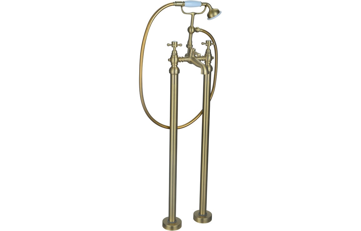 Bergamo Floor Standing Bath/Shower Mixer & Shower Kit - Brushed Brass [PLUM106804]