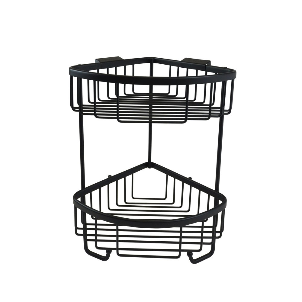 Roman - Double Corner Basket with Hooks Matt Black [RSB05B]