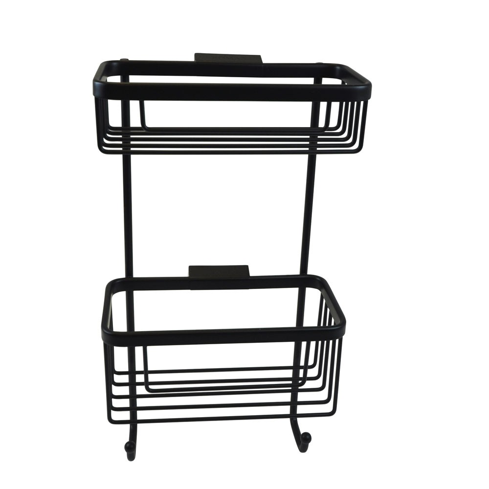 Roman - Double Rect Wall Basket with Hooks Matt Black [RSB07B]