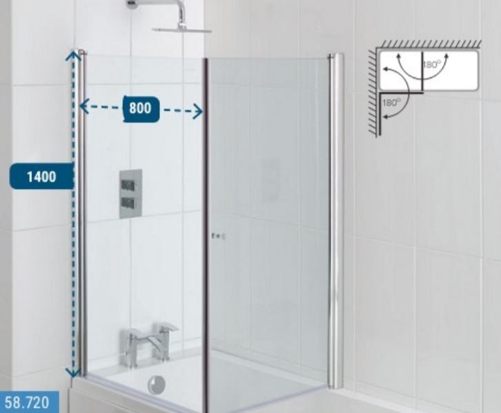Eastbrook 58.718 Type 1 Bath Screen for Across 800mm Bath 1400mm Height (Universal Screen NOT Included)