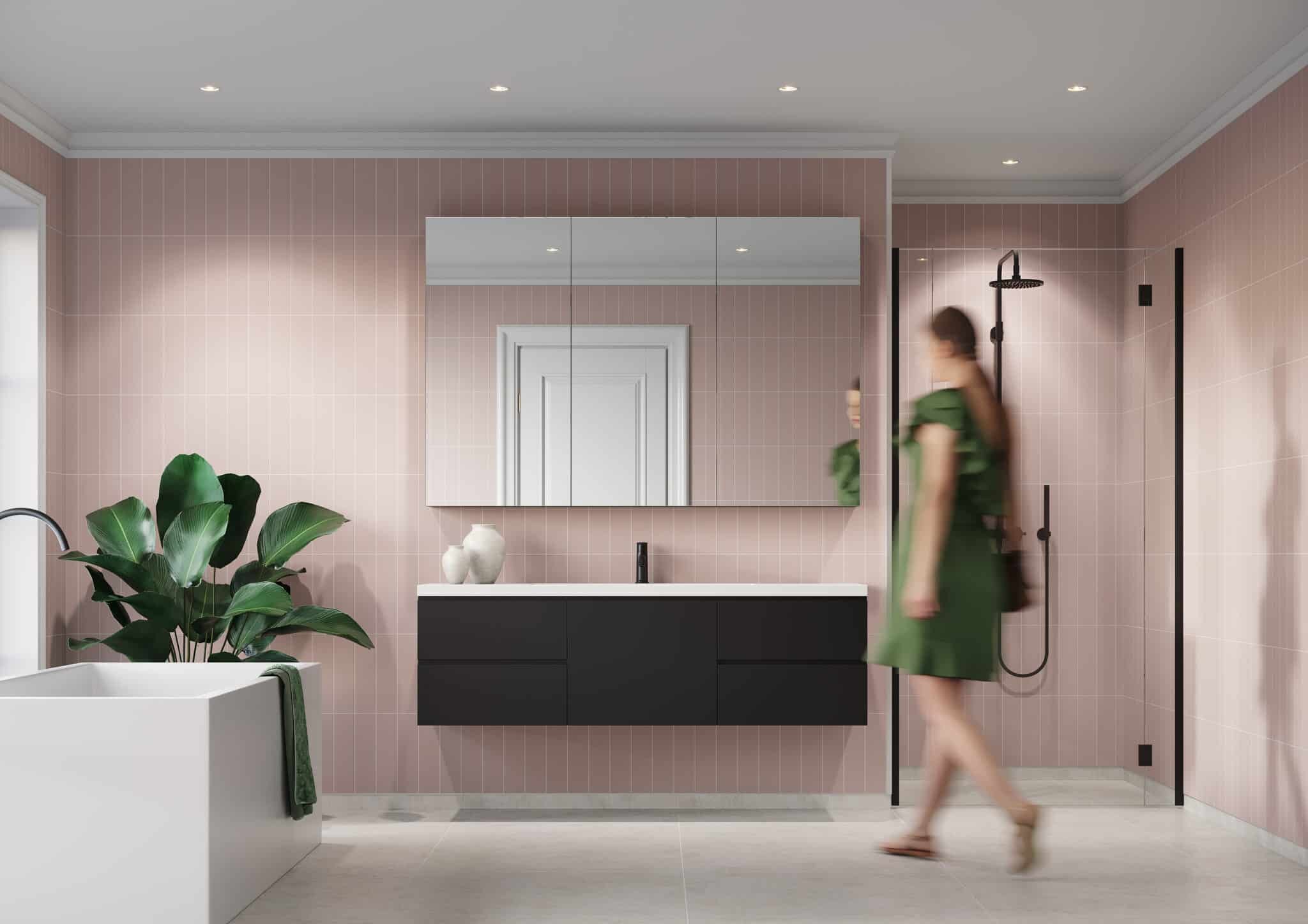 Fibo Urban Aqualock Wall Panel with Stacked Subway Tile 2400 x 600mm Dusky Pink [T5218-M0830]
