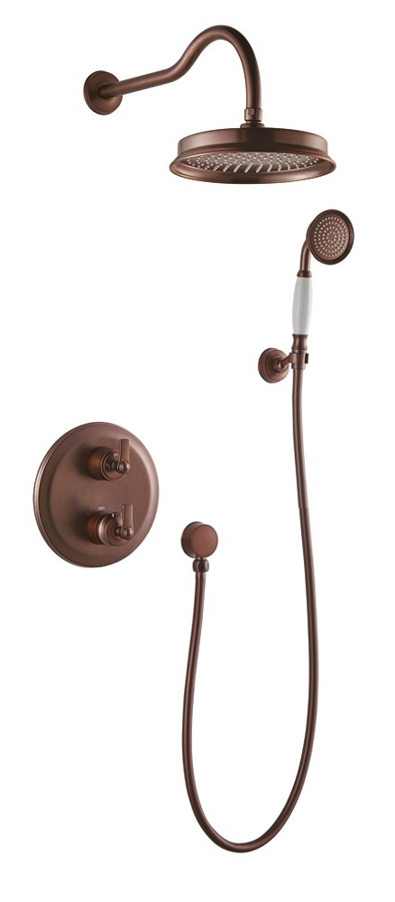 Flova LIB2WPK2-ORB-U Liberty 2-Outlet Thermostatic Shower Valve with Fixed Head and Handshower Kit Oil Rubbed Bronze