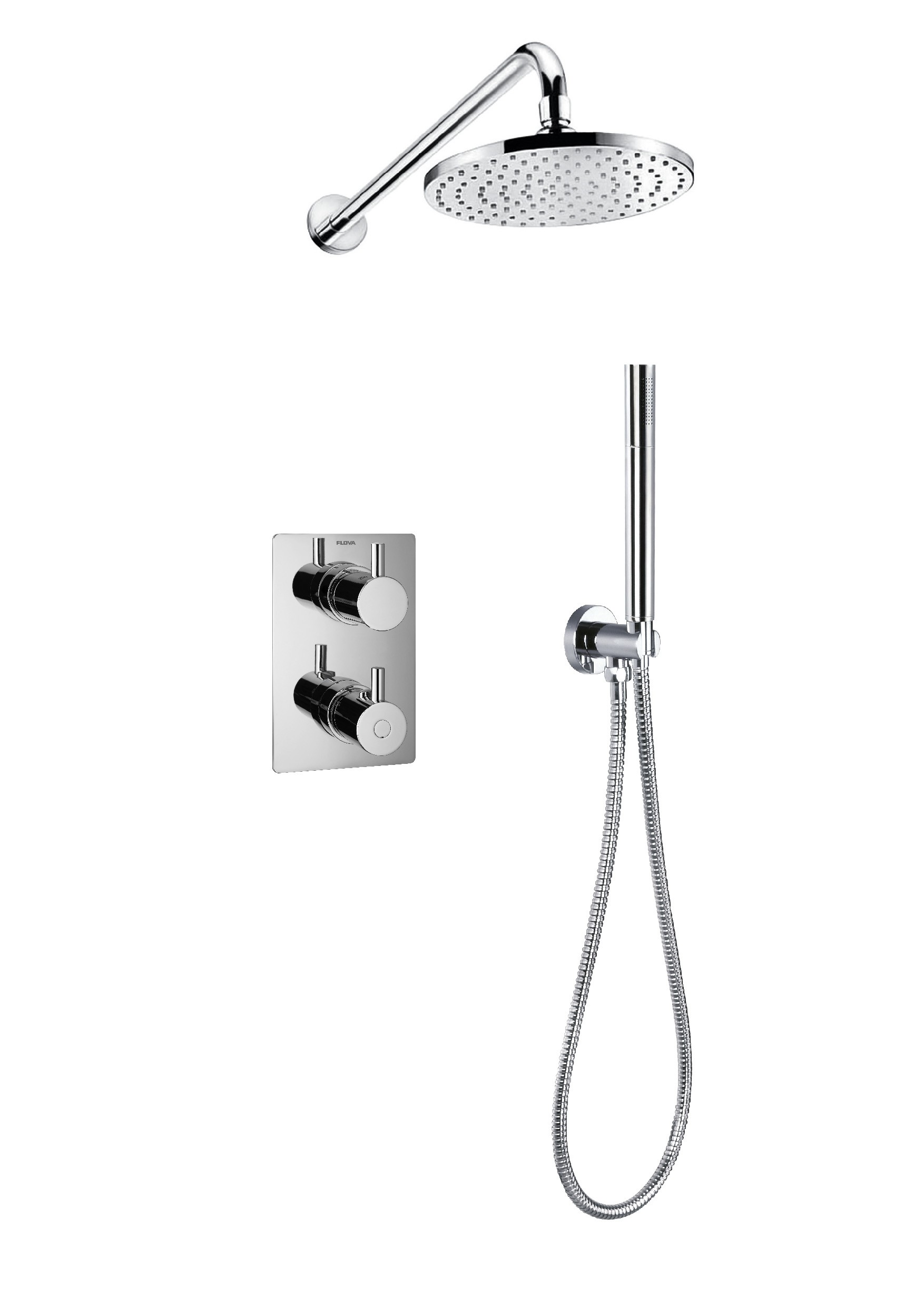 Flova LV2WPK1-SQ-U Levo Square 2-Outlet Thermostatic Shower Valve with Fixed Head and Handshower Kit Chrome