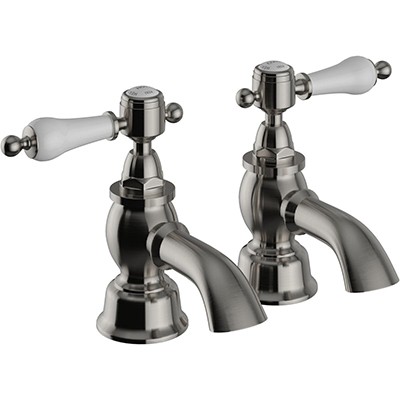 Heritage Glastonbury Bath Pillar Taps Brushed Nickel [TGRCN01]