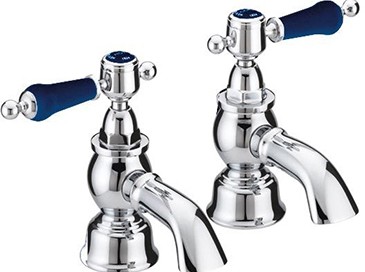 Heritage TGRBL01 Glastonbury Bath Pillar Taps Chrome with Midnight Blue Handles