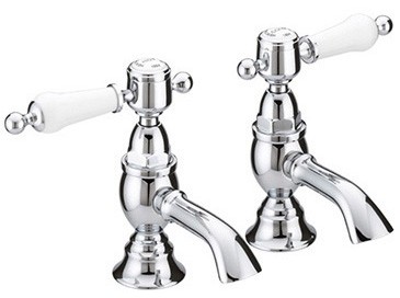 Heritage TGRC00 Glastonbury Basin Pillar Taps Chrome with White Handles