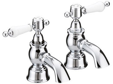 Heritage TGRC01 Glastonbury Bath Pillar Taps Chrome with White Handles