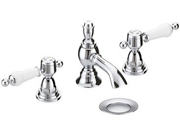 Heritage TGRC06 Glastonbury 3-Taphole Basin Mixer Chrome with White Handles