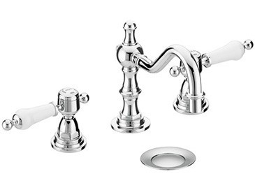 Heritage TGRC09 Glastonbury 3-Taphole Swivel Spout Basin Mixer Chrome with White Handles