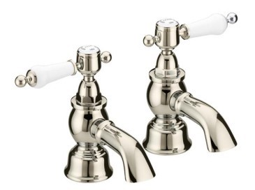 Heritage TGRG01 Glastonbury Bath Pillar Taps Vintage Gold with White Handles