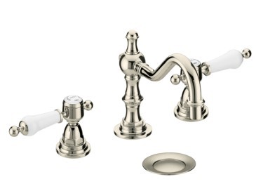 Heritage TGRG09 Glastonbury 3-Taphole Swivel Spout Basin Mixer Vintage Gold with White Handles