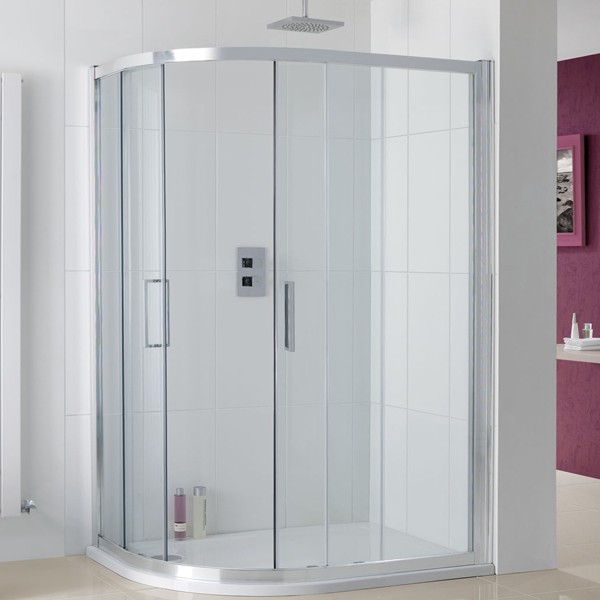 Lakes 8HR098S&8HRDG Coastline Valmiera Double Door Offset Quadrant Enclosure 900x800mm Polished Silver Frame