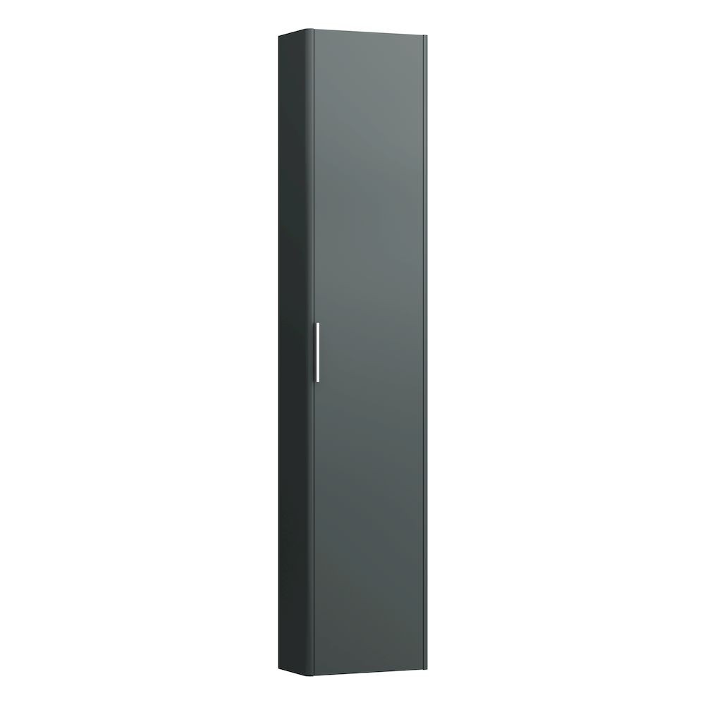 Laufen 26411102661 Base Tall Cabinet with Small Projection - 1x Left Hinged Door/1x Fixed Shelf & 4x Glass Shelves 185x350x1650mm Traffic Grey