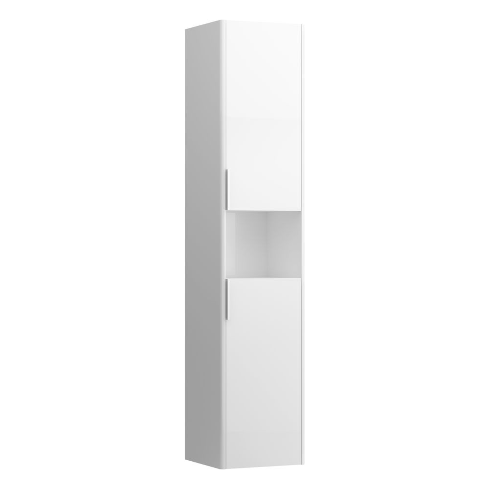 Laufen 26911102611 Base Tall Cabinet - 2x Left Hinged Door/1x Open Shelf & 2x Glass Shelves 335x350x1650mm Gloss White
