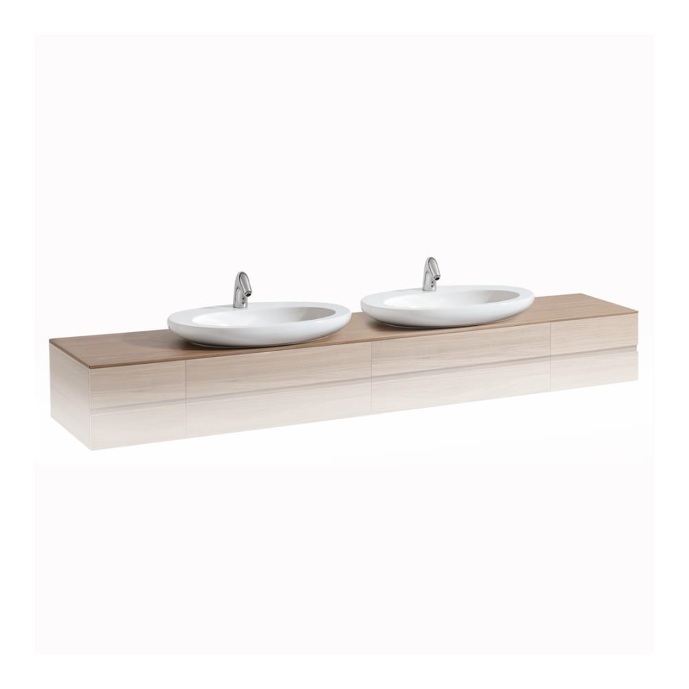 Laufen 4246240976301 Alessi Countertop with Cut-Out Left & Right Centre for 2-Vanity Units 2400mm Noce Canaletto - Real Wood Veneer (Basin & Vanity Unit NOT Included)
