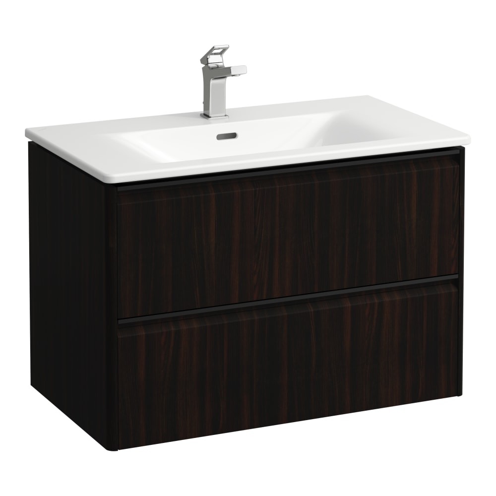 Laufen 8617052631041 Palace Combipack Slim Washbasin with 2-Drawer Vanity Unit 450x545x800mm Dark Brown Elm (Brassware NOT Included)