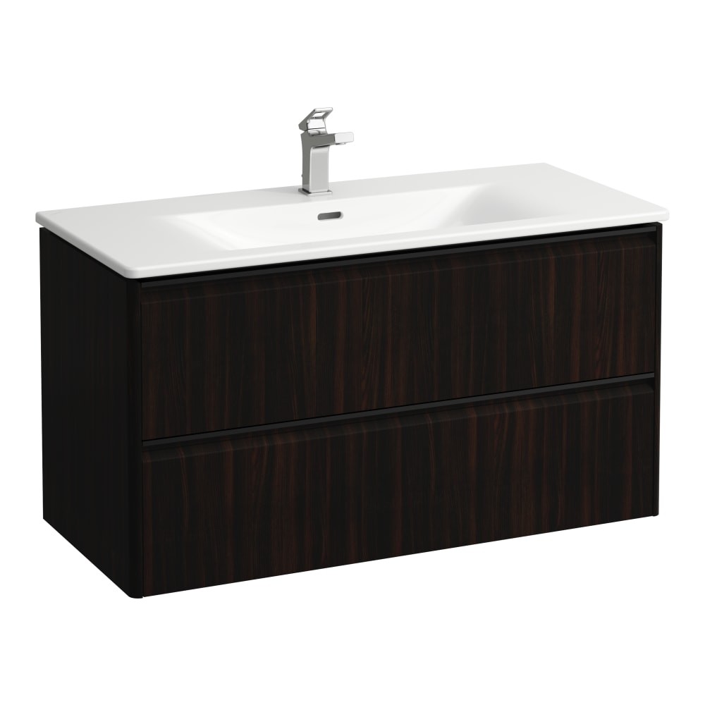 Laufen 8617072631041 Palace Combipack Slim Washbasin with 2-Drawer Vanity Unit 450x545x1000mm Dark Brown Elm (Brassware NOT Included)