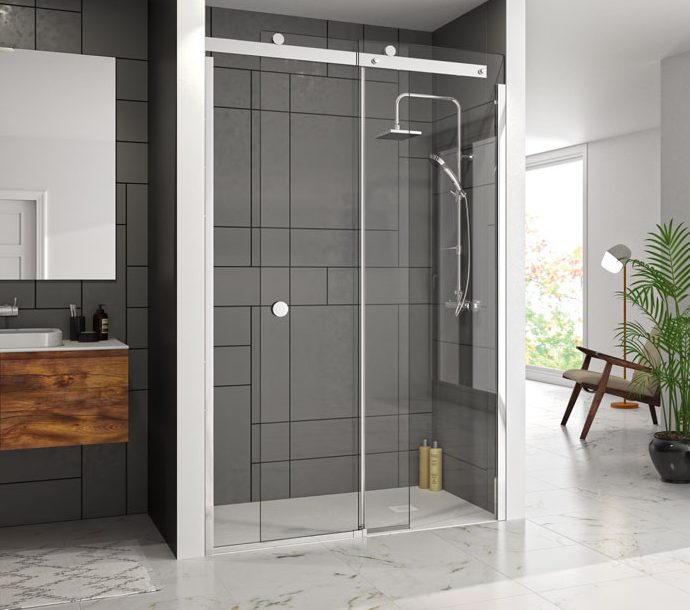 MERLYN M108241BL Series 10 Sliding Shower Door 1200mm Smoked Matt Black Glass Left Hand 