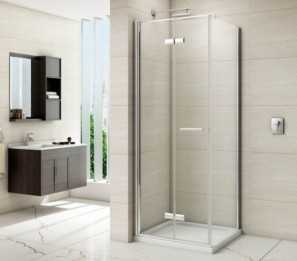 MERLYN M87221B Series 8 Frameless Hinged Bi-Fold Shower Door 900mm with Shower Tray