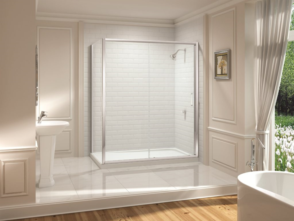 MERLYN M8P140 Series 8 In-Line Panel 150mm for Sliding Hinged & In-Fold Shower Door Chrome Framed