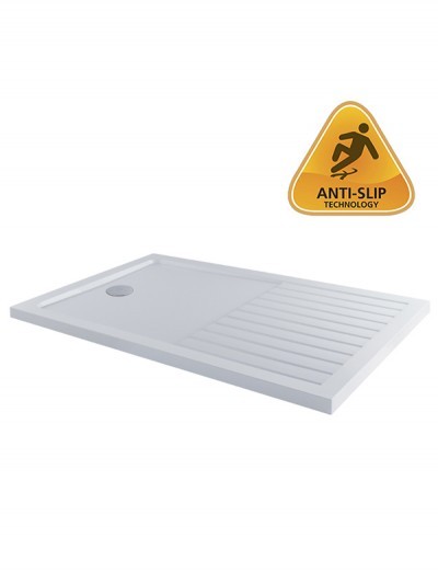 MX Group Elements Anti-Slip Rectangular Walk-In Shower Tray with Drying Area & 90mm Waste 1600x800mm White [ASST5]