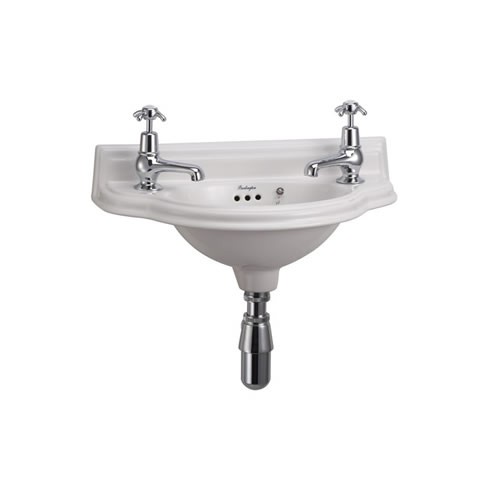 Burlington P13 Cloakroom Curved Basin 495 x 255mm 2 Tapholes White