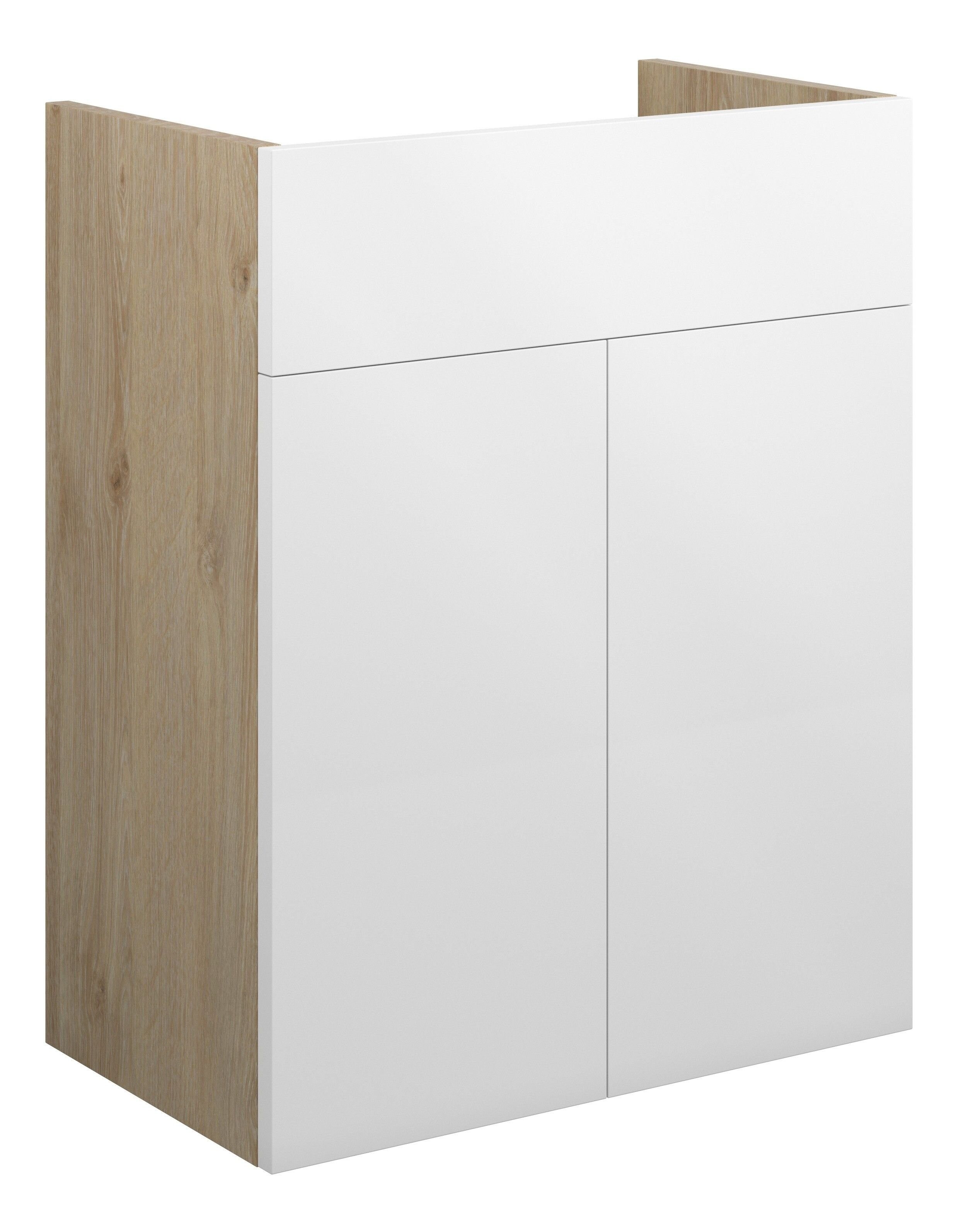 Adula Standard Basin Unit 500mm (2 Door) White Gloss (Oak Cabinet) [PLUM110402]