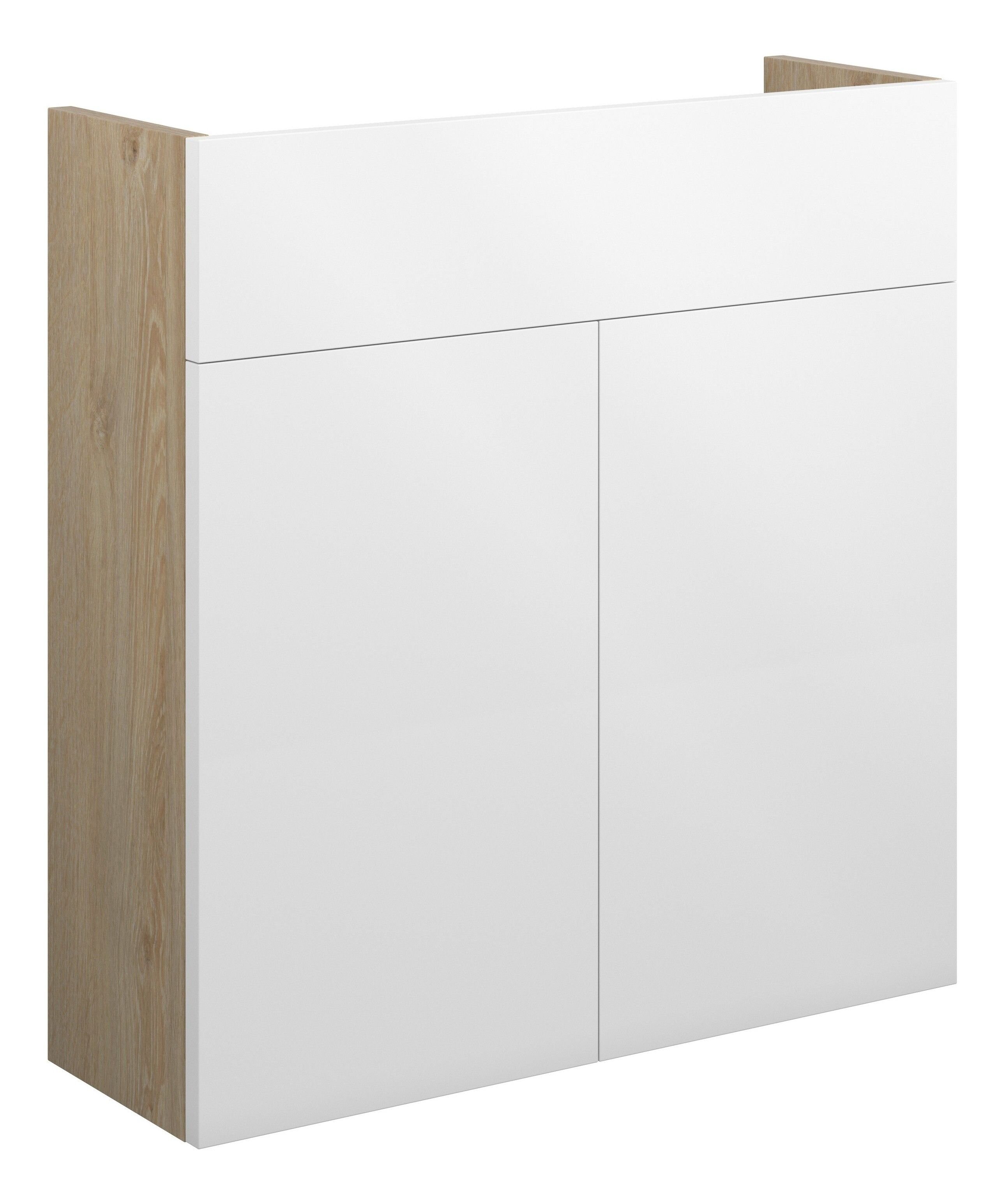 Adula Slim Basin Unit 600mm (2 Door) White Gloss (Oak Cabinet) [PLUM110405]