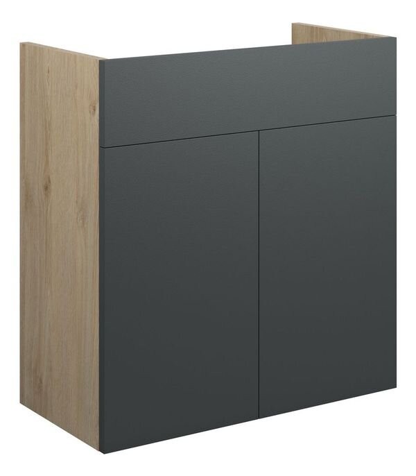 Adula Standard Basin Unit 600mm (2 Door) Matt Graphite Grey (Oak Cabinet) [PLUM110479]