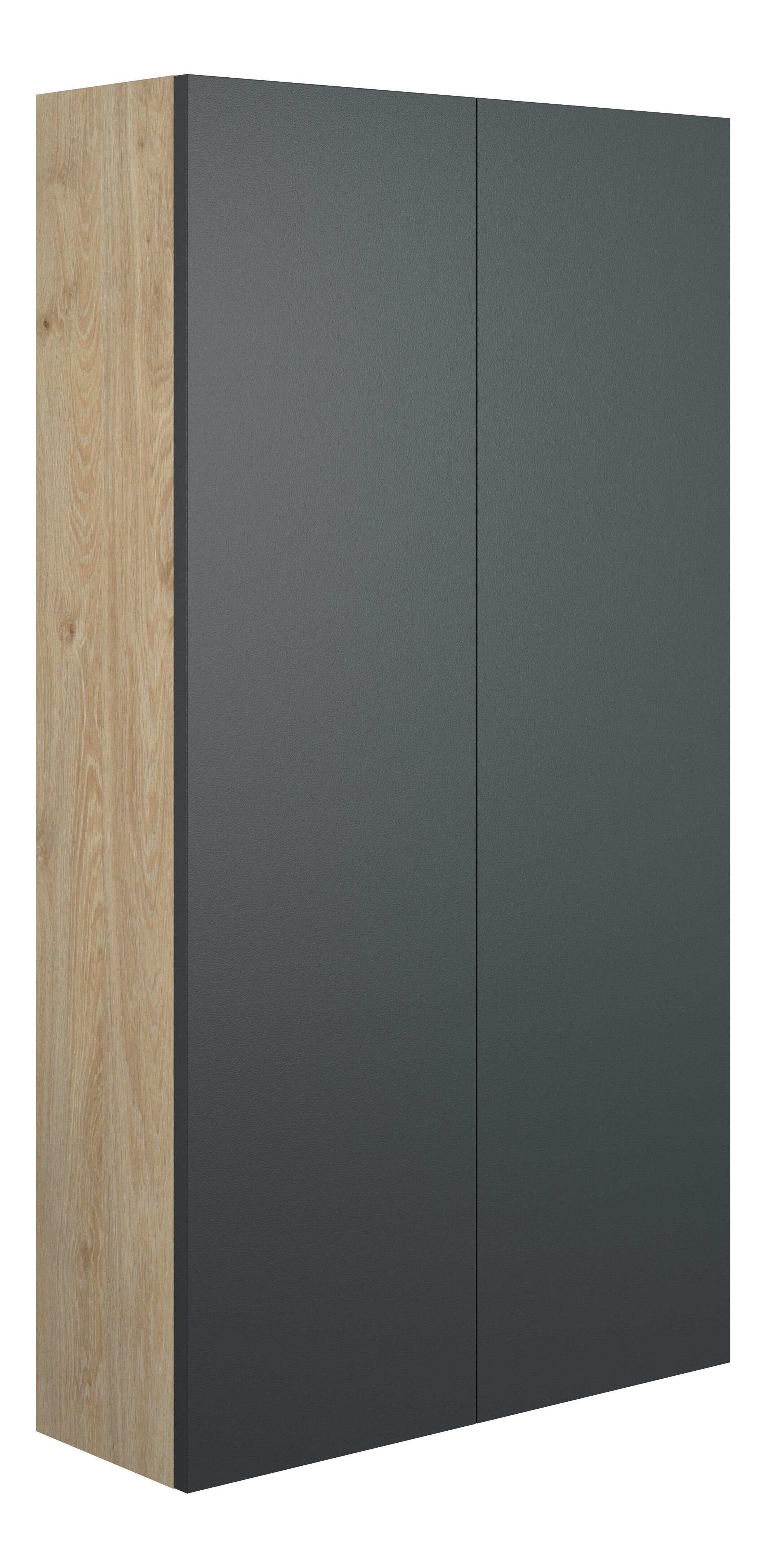 Adula Slim Wall Mounted Storage Unit (2 Door) 600mm Matt Graphite Grey (Oak Cabinet) [PLUM110500]