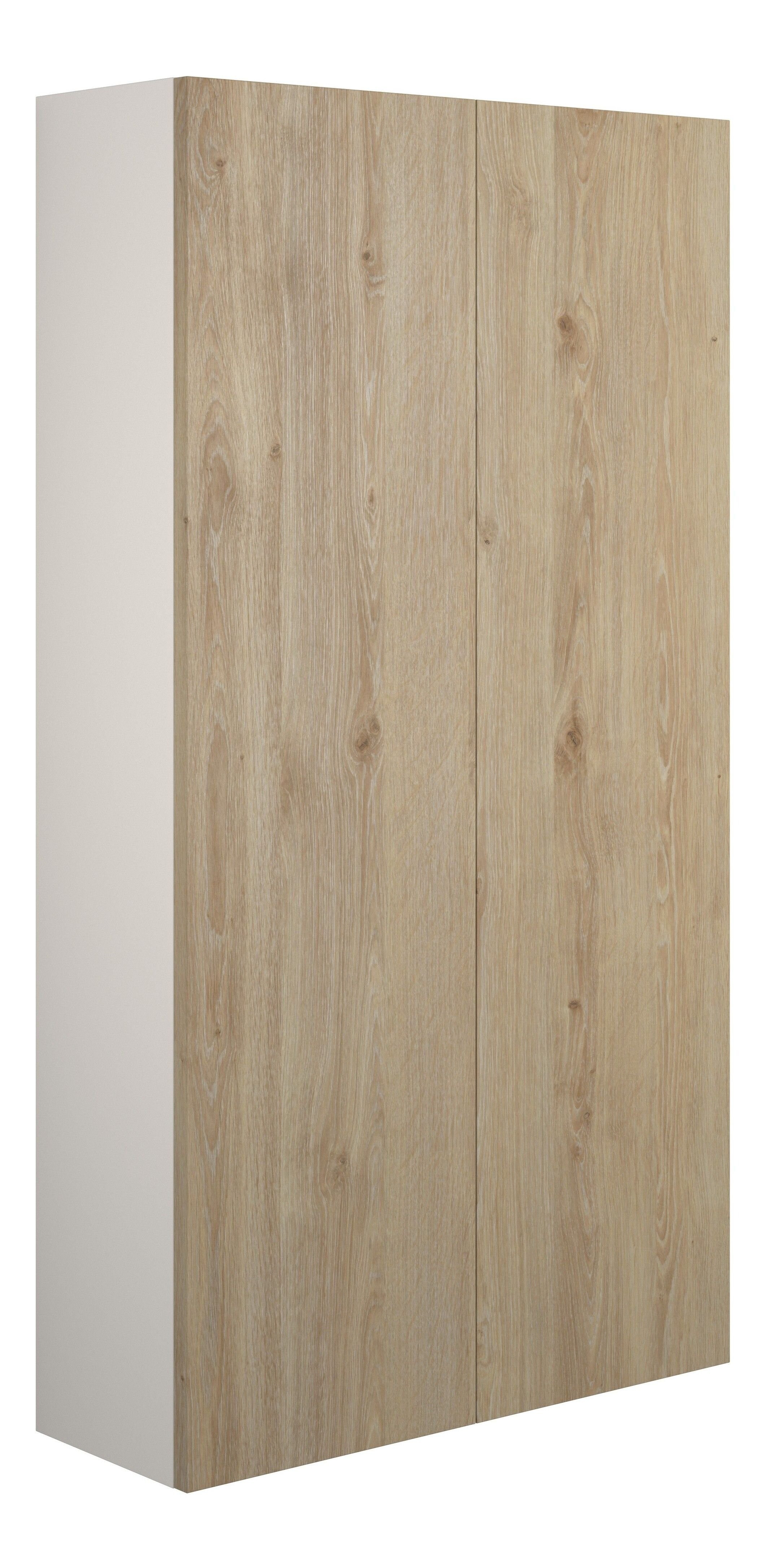 Adula Slim Wall Mounted Storage Unit (2 Door) 600mm Havana Oak (Grey Cabinet) [PLUM110641]